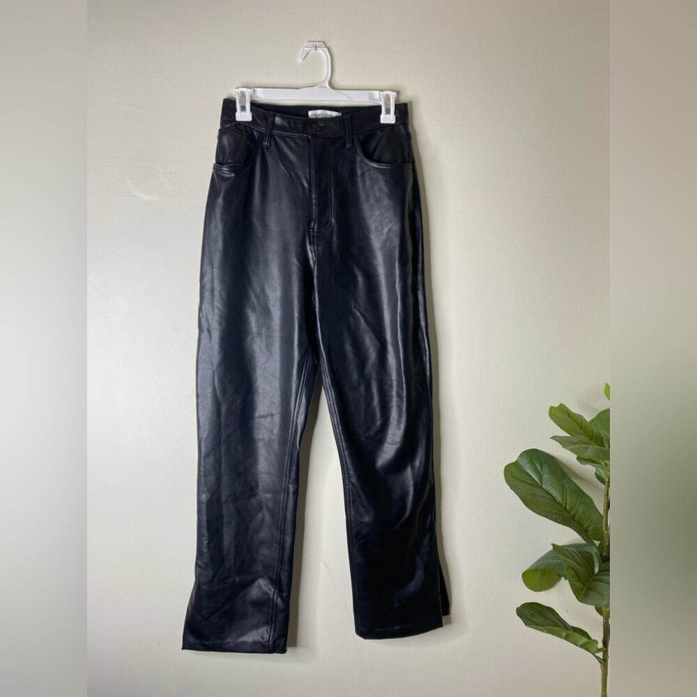Abercrombie Split Hem Curve Love Vegan Leather 90s Straight Pants size 27/4 - Picture 4 of 7